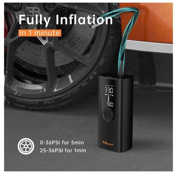 Tire Inflator Portable Air Compressor, 150PSI Cordless Air Pump 5000mAh - Picture 2 of 9